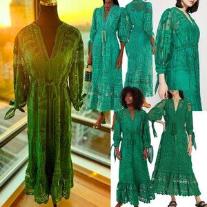 green emerald velvet dress FARM RIO Morada Boa Guipure Maxi Dress In Red